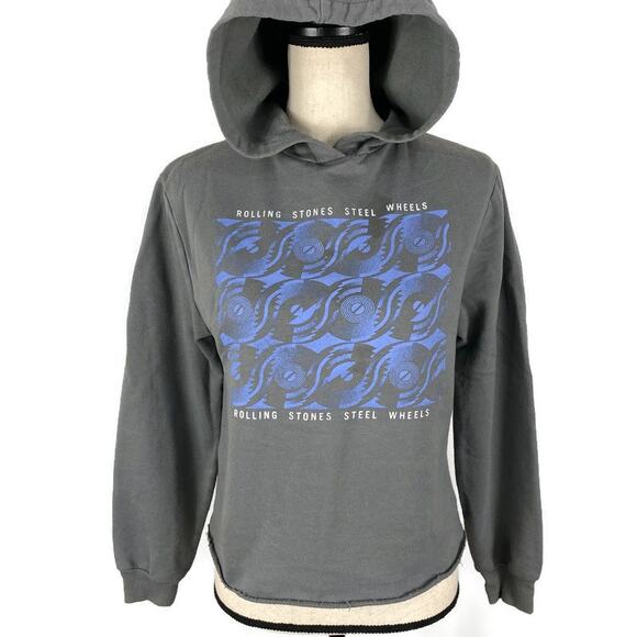 The Rolling Stones Cropped Sweatshirt Steel Wheels Hoodie Raw Hem Womens Small - Picture 11 of 13